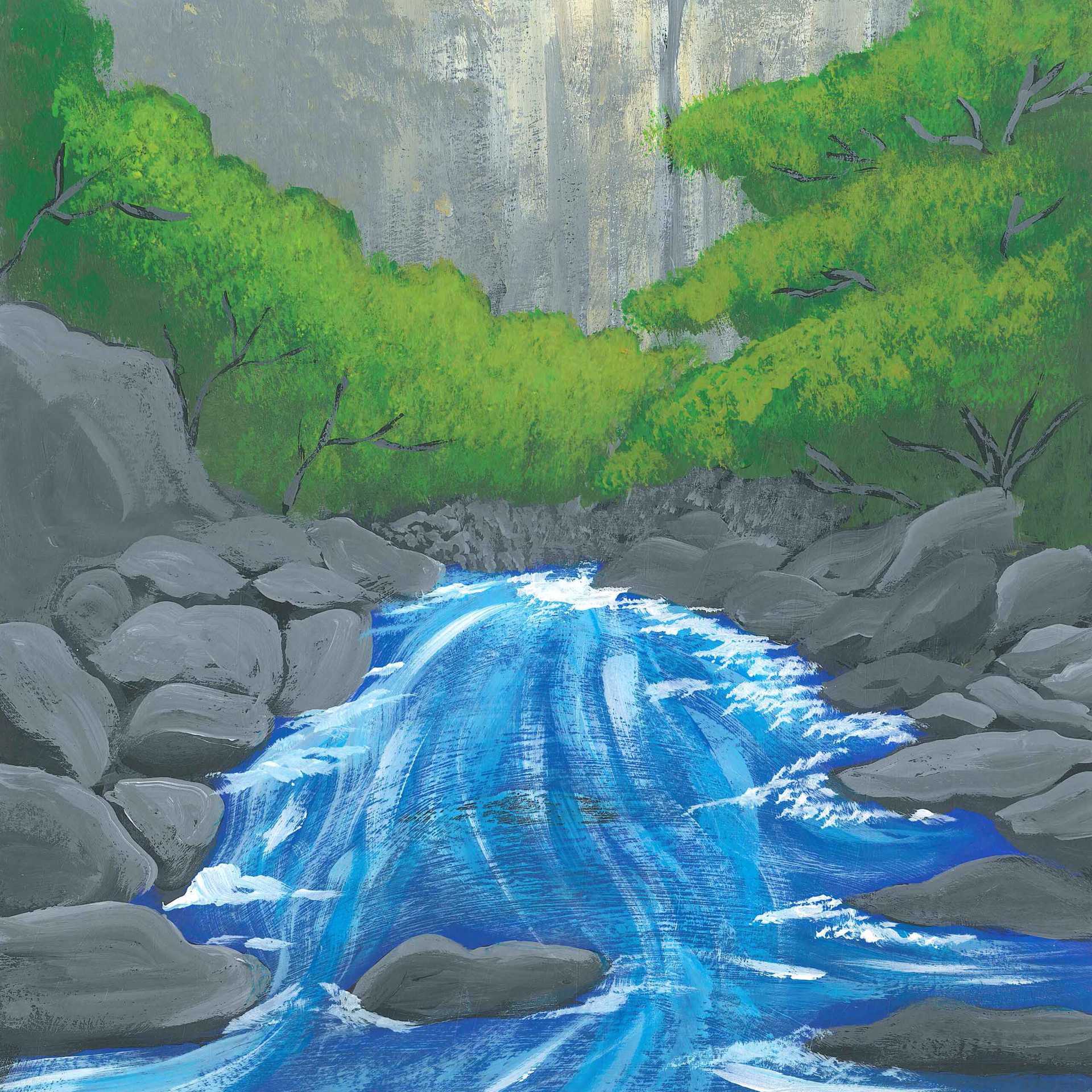 Waterfall in Forest - nature landscape painting - earth.fm