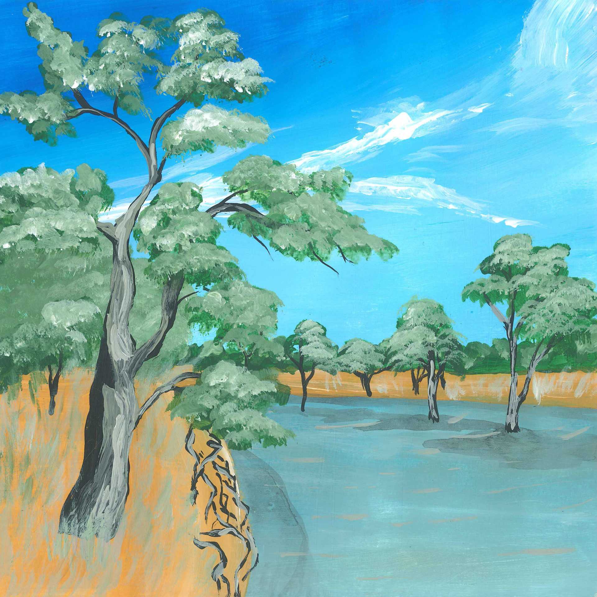 Riverine Forest in the Evening - nature landscape painting - earth.fm