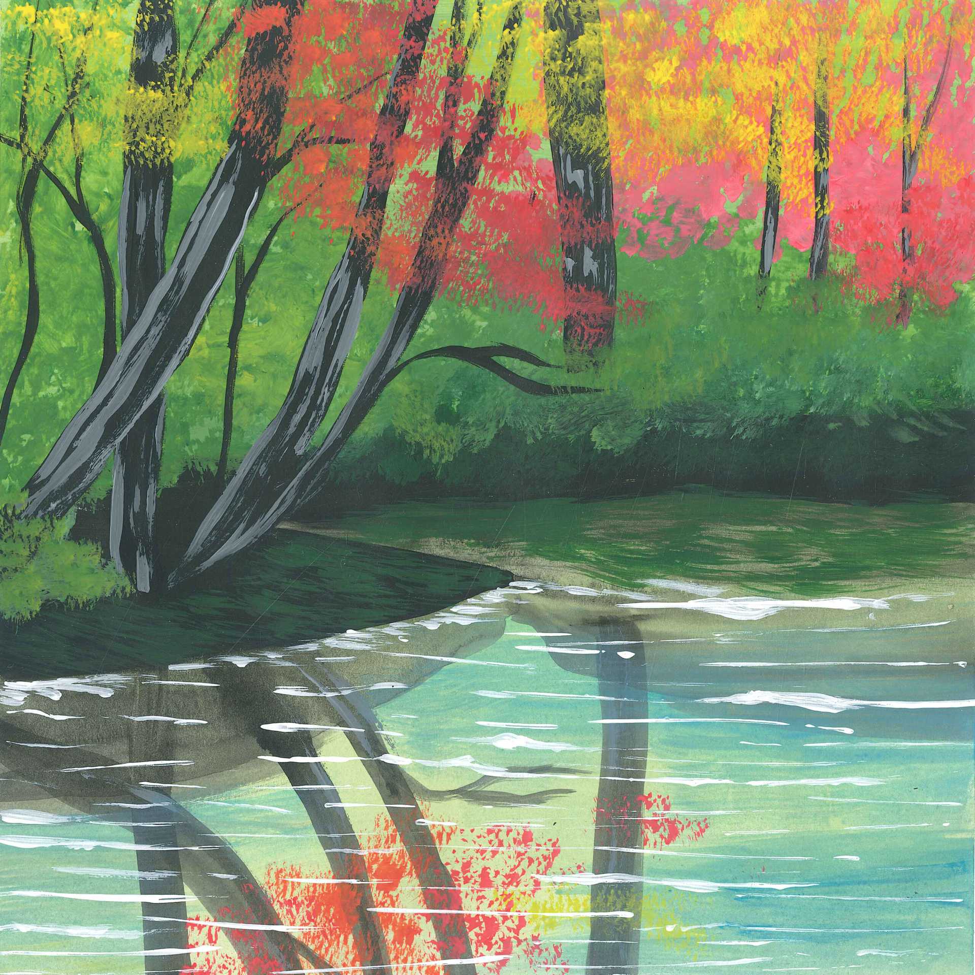 On the banks of Twenty-Two Creek - nature landscape painting - earth.fm